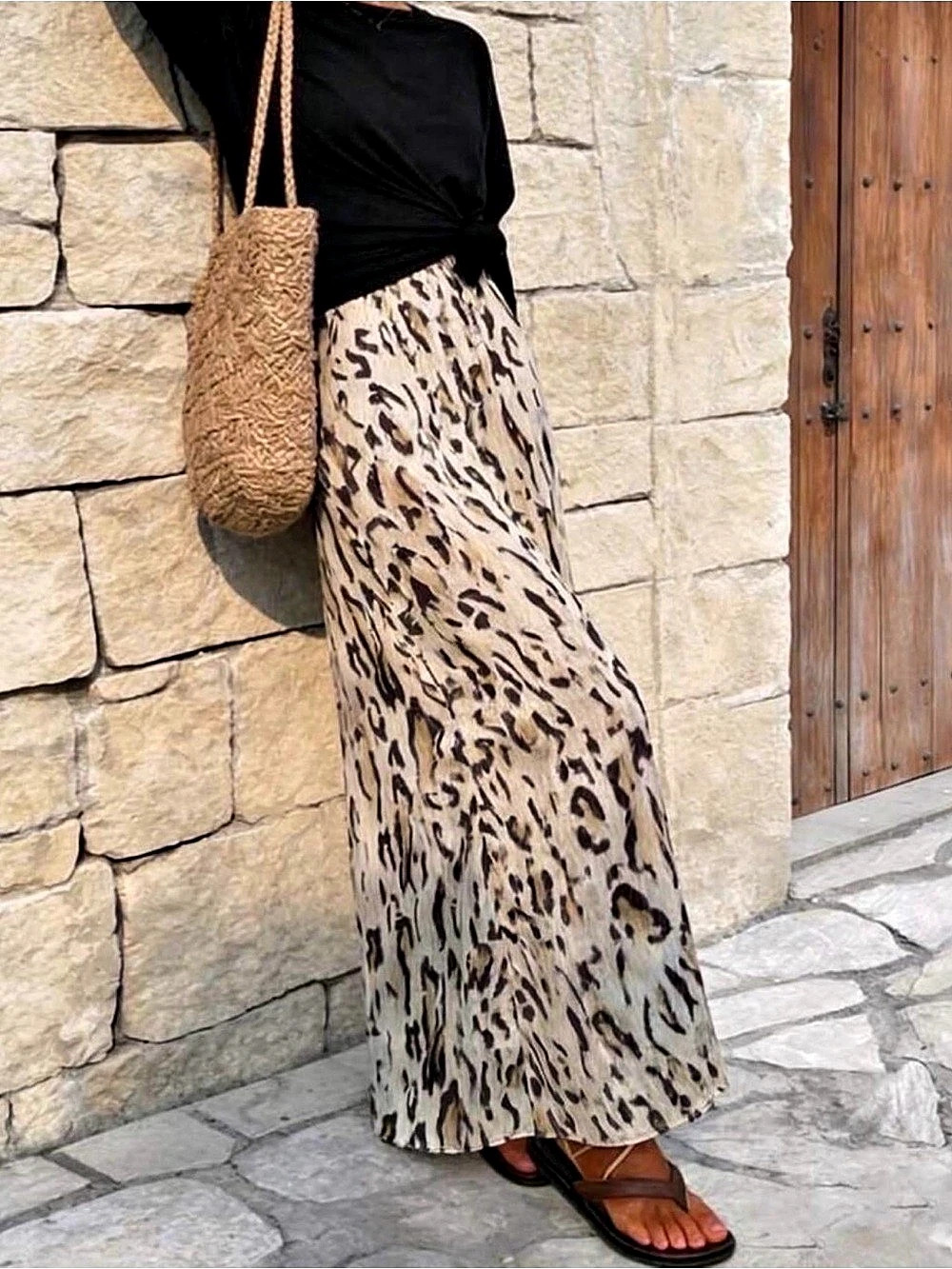 Animal Print Maxi Skirt in Cream & Black
